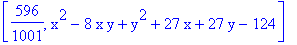 [596/1001, x^2-8*x*y+y^2+27*x+27*y-124]